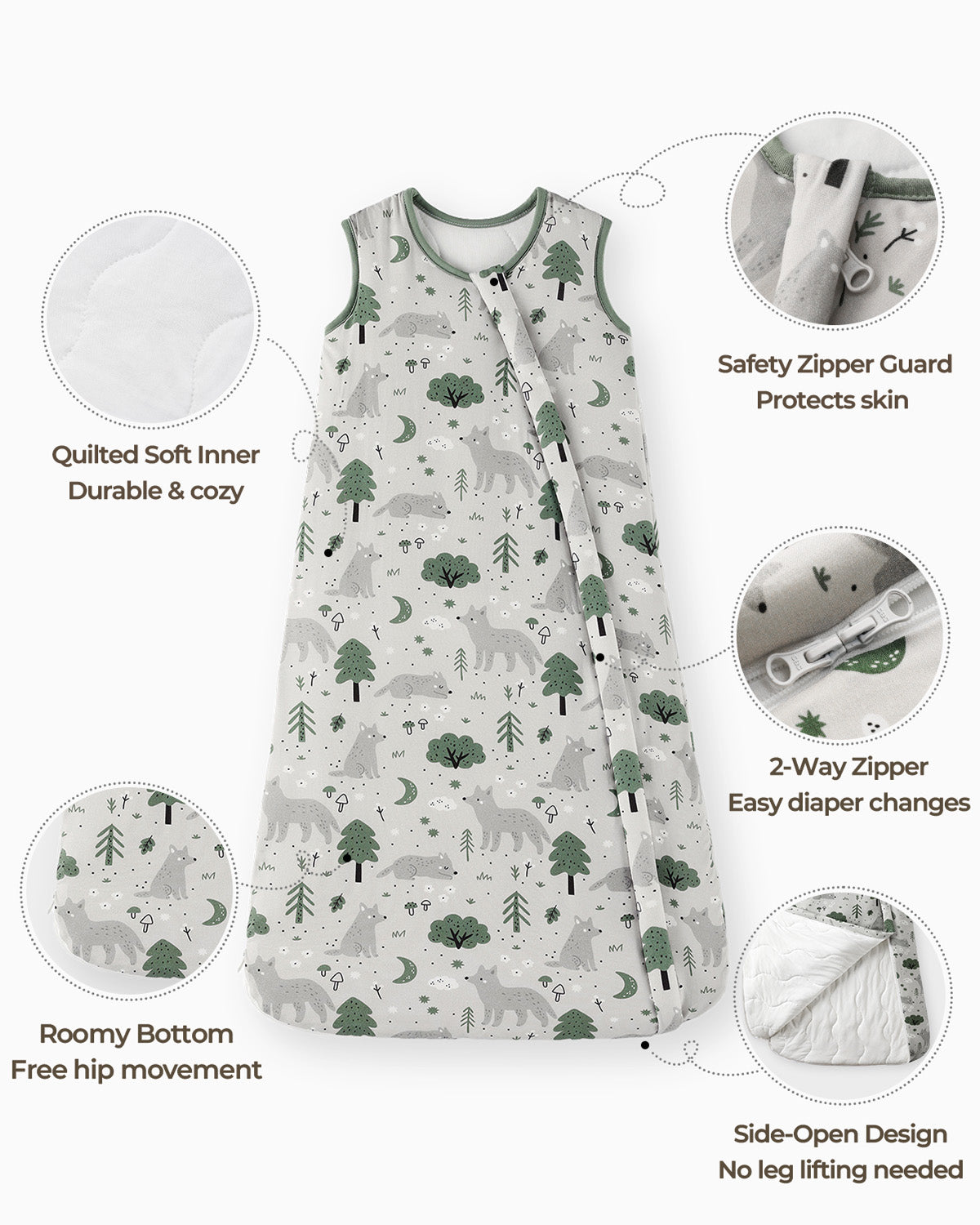 Bamboo Sleep Sack, 1.0 TOG-Green Fox