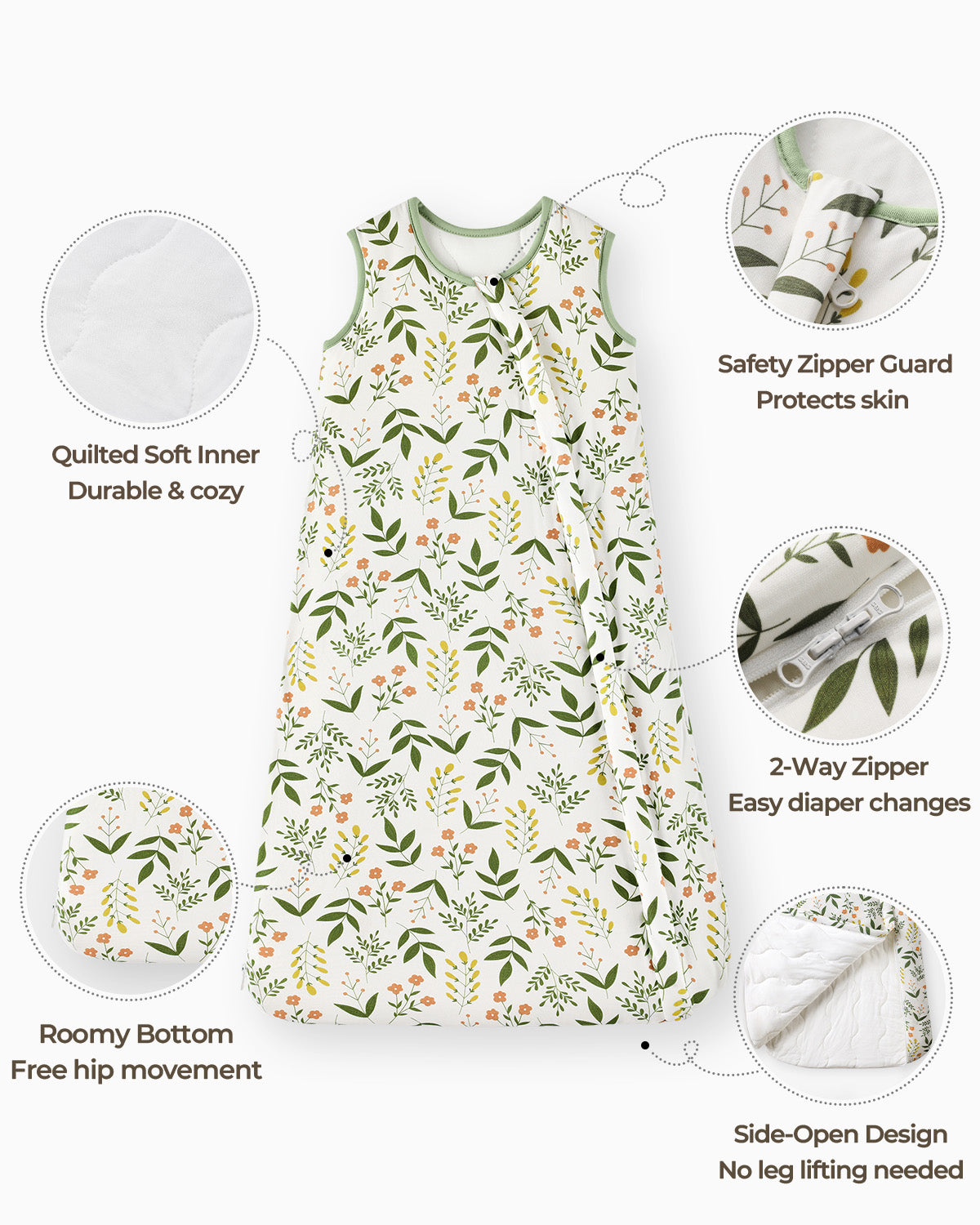 Bamboo Sleep Sack, 1.0 TOG-Leaf &Flower