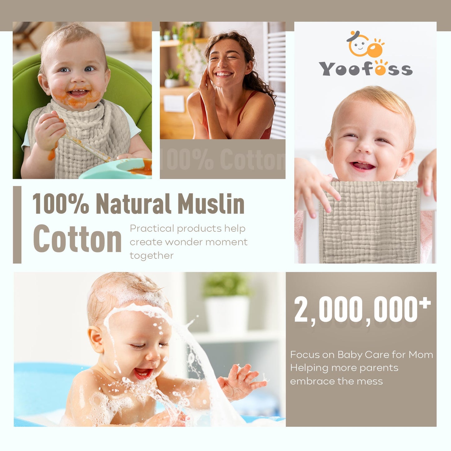 Muslin Burp Cloths for Baby 10 Pack 100% Cotton Baby Washcloths Large 20''X10'' Super Soft and Absorbent by YOOFOSS