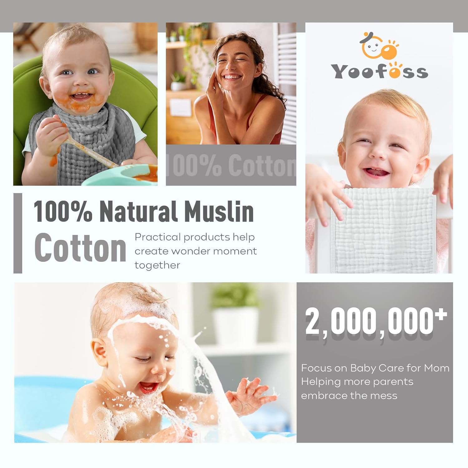 Yoofoss Muslin Burp Cloths for Baby 10 Pack 100% Cotton Baby Large 20''X10'' Gradient Grey