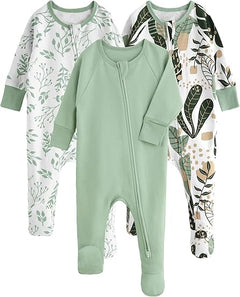 3 Pack Zipper Footie Baby Pajamas