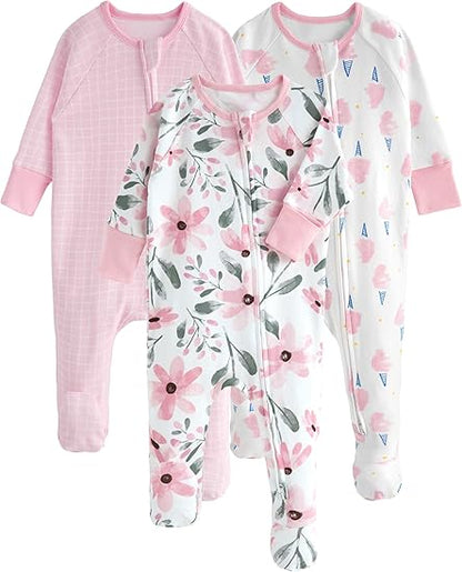 Baby Pajamas Pink, 3 Pack, Newborn
