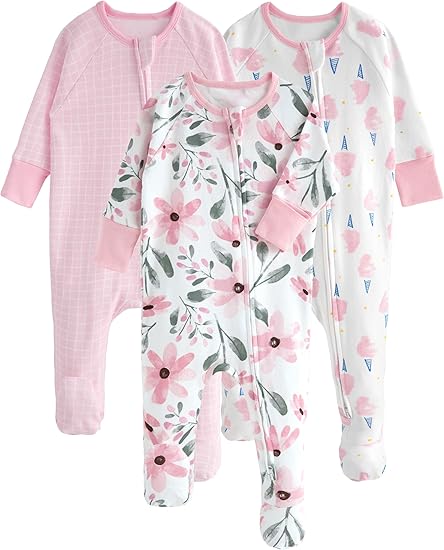 Baby Pajamas Pink, 3 Pack, 3-6 Months