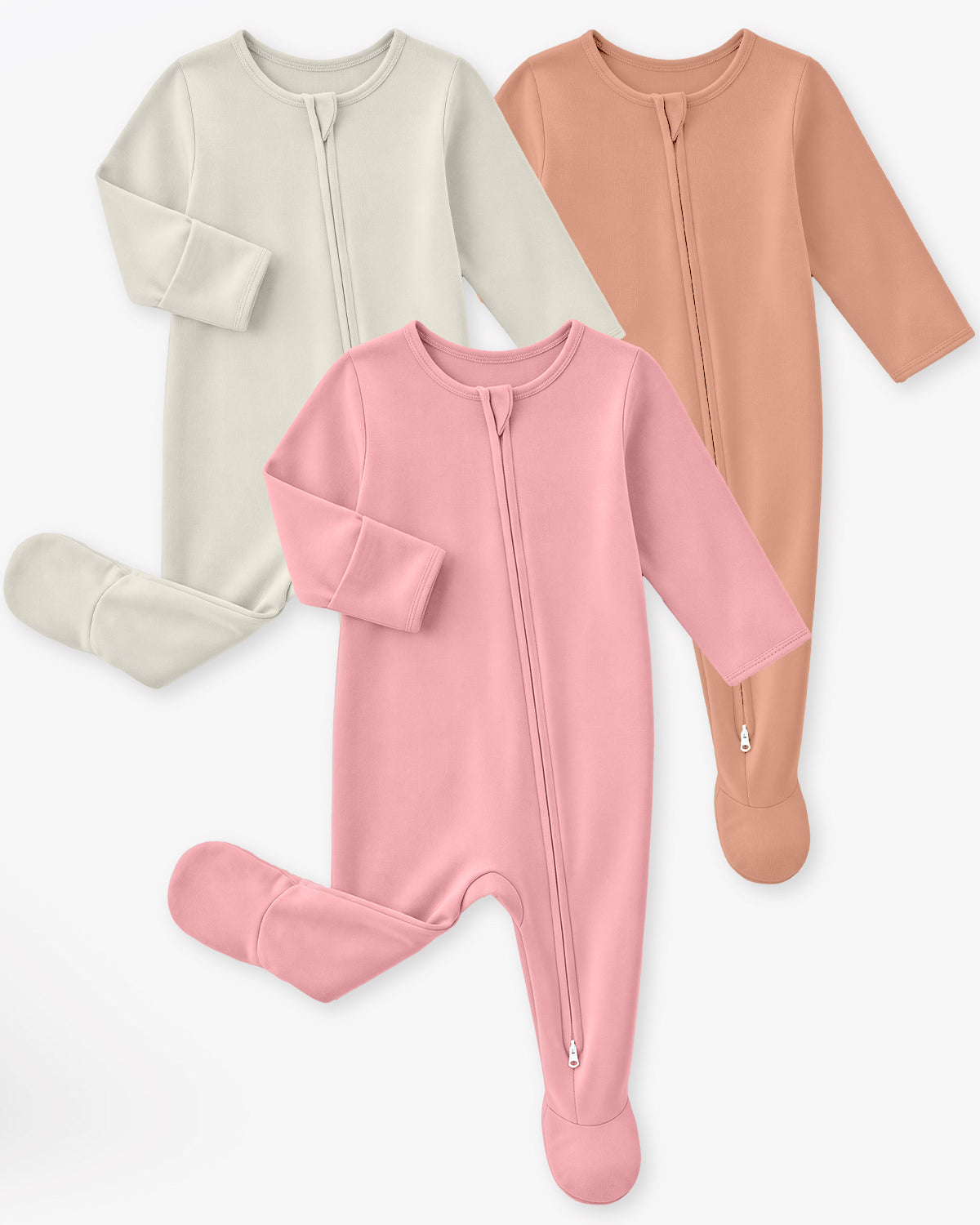 Bamboo Footed Baby Pajamas, Long Sleeve, 3 Pack-Pink&Brown&Beige