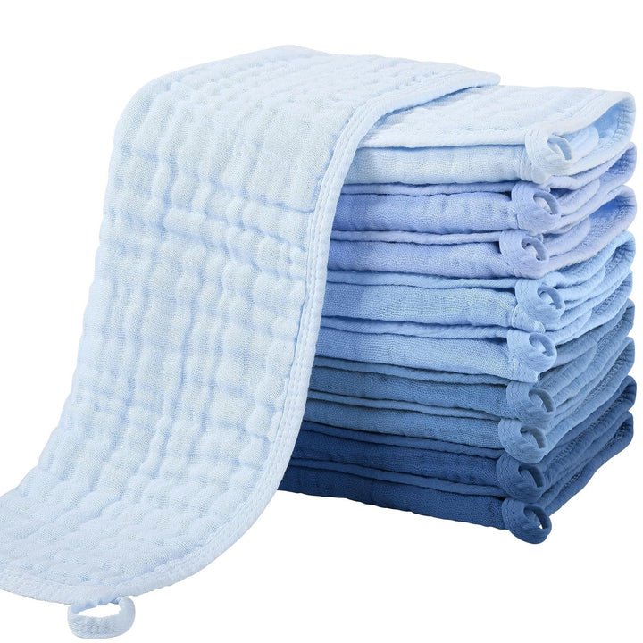 Yoofoss Muslin Burp Cloths for Baby 10 Pack 100% Cotton Large 20''X10'' Super Soft and Absorbent Blue