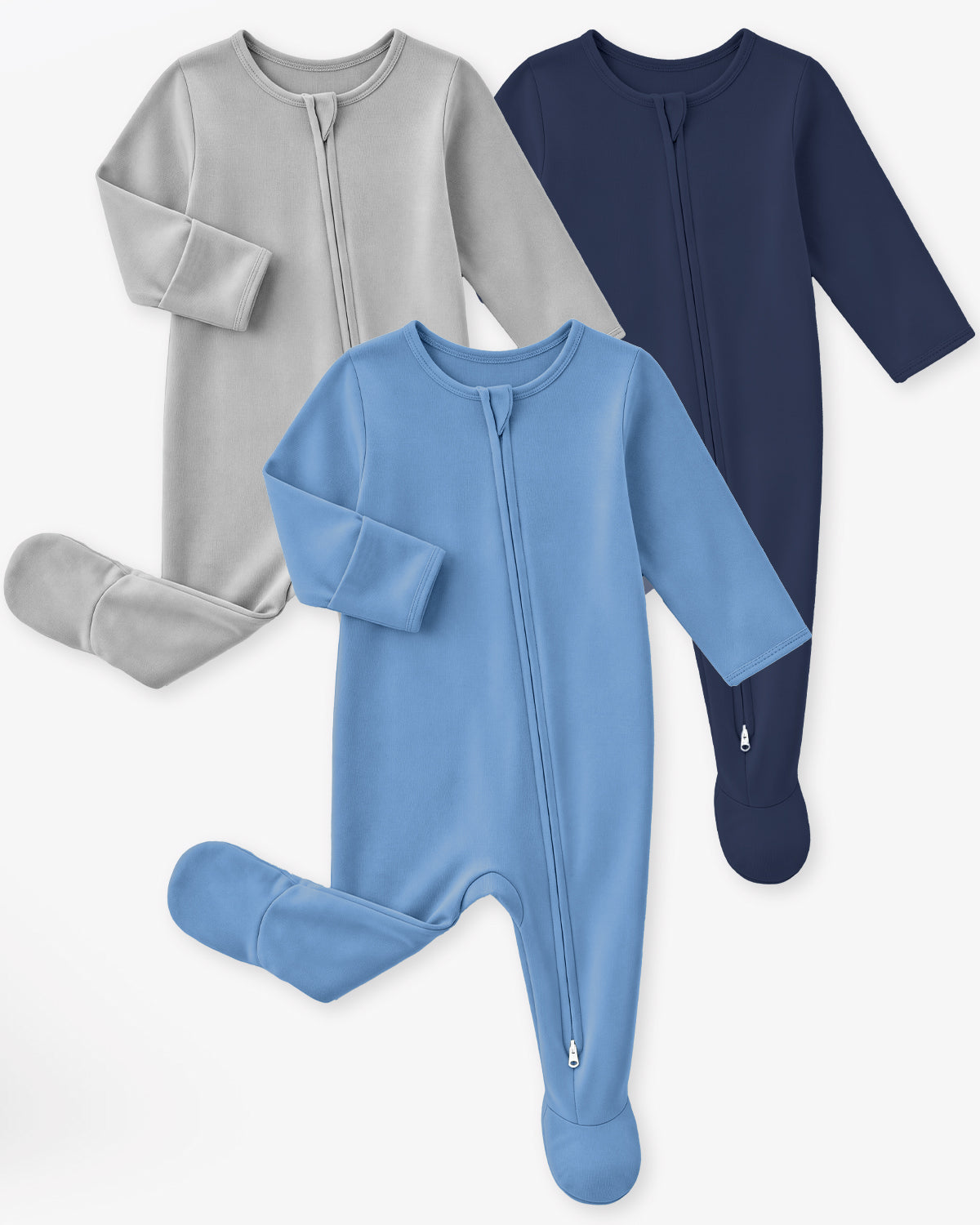 Bamboo Footed Baby Pajamas, Long Sleeve, 3 Pack-Blue&Grey&Navy
