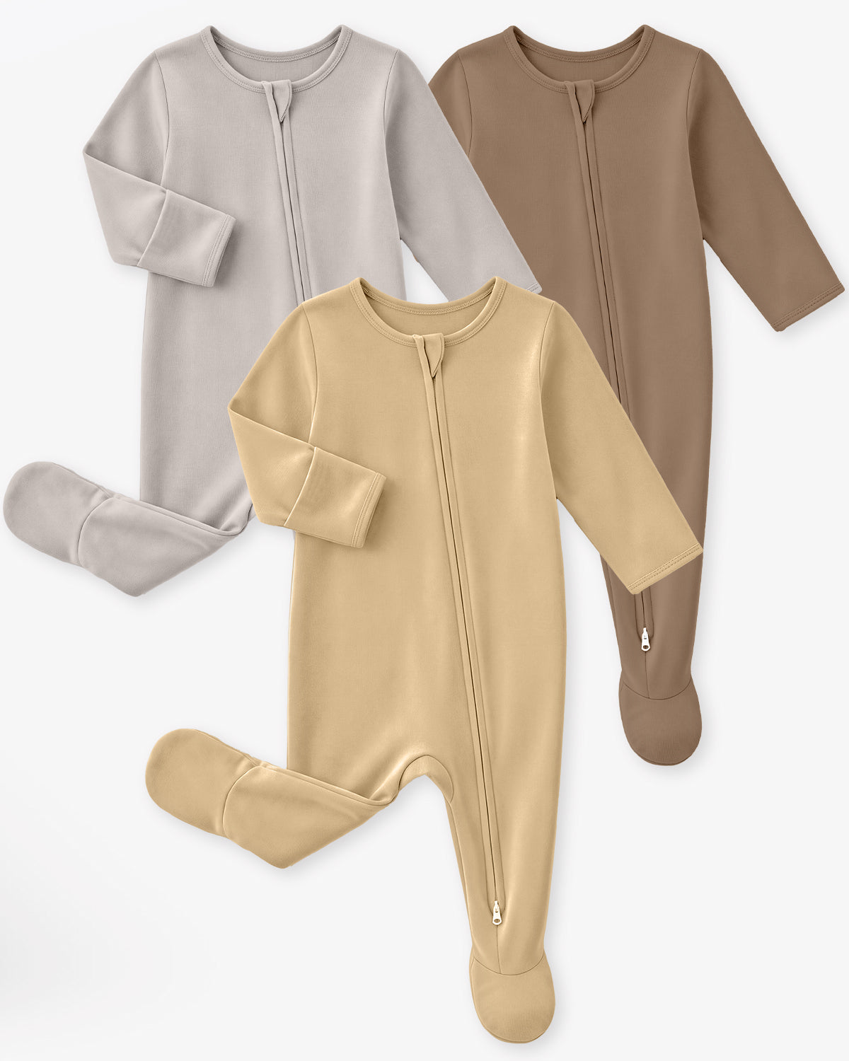 Bamboo Footed Baby Pajamas, Long Sleeve, 3 Pack-Gradient Brown