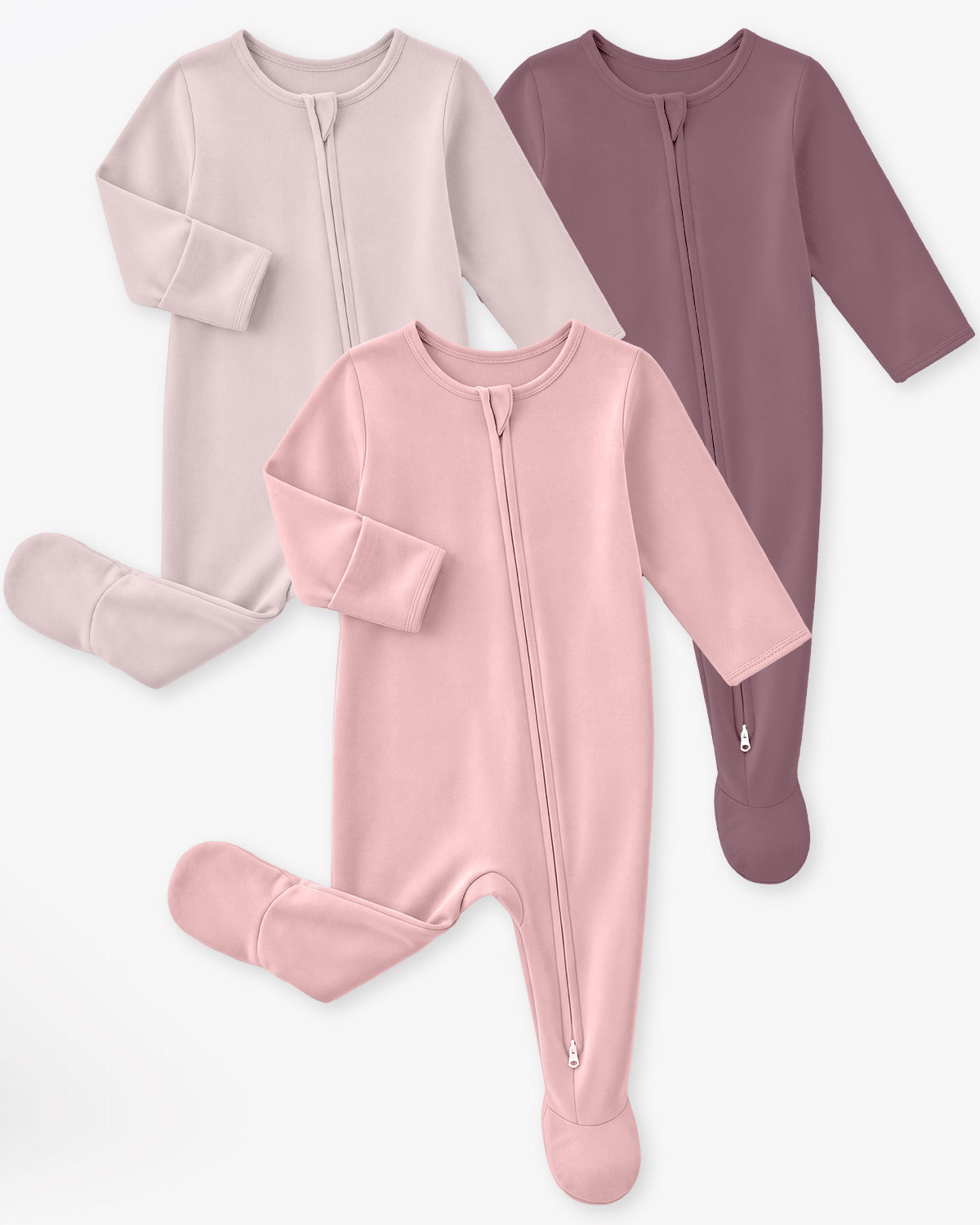 Bamboo Footed Baby Pajamas, Long Sleeve, 3 Pack-Gradient Pink