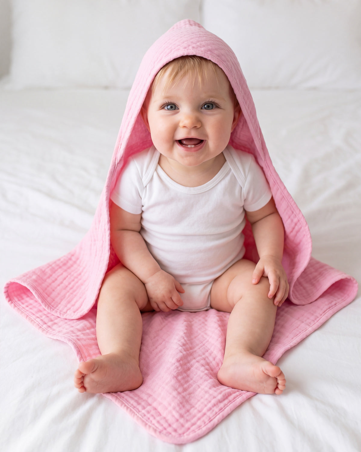 Large Hooded Baby Towels, Pink & White