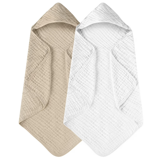 Large Hooded Baby Towels, Beige And White