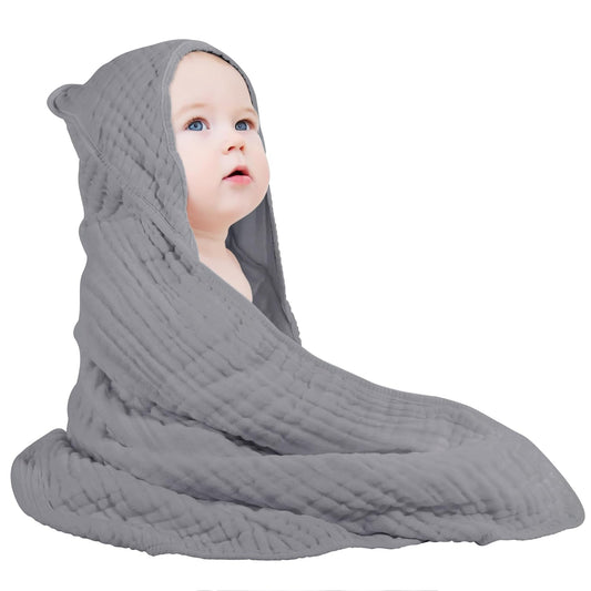 Large Hooded Baby Towels Gray