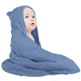 Yoofoss Hooded Baby Towels for Newborn 100% Muslin Cotton Baby Bath Towel with Hood for Babies, Infant, Toddler and Kids, Large 32x32Inch, Soft and Absorbent Newborn Essential,Dark Blue