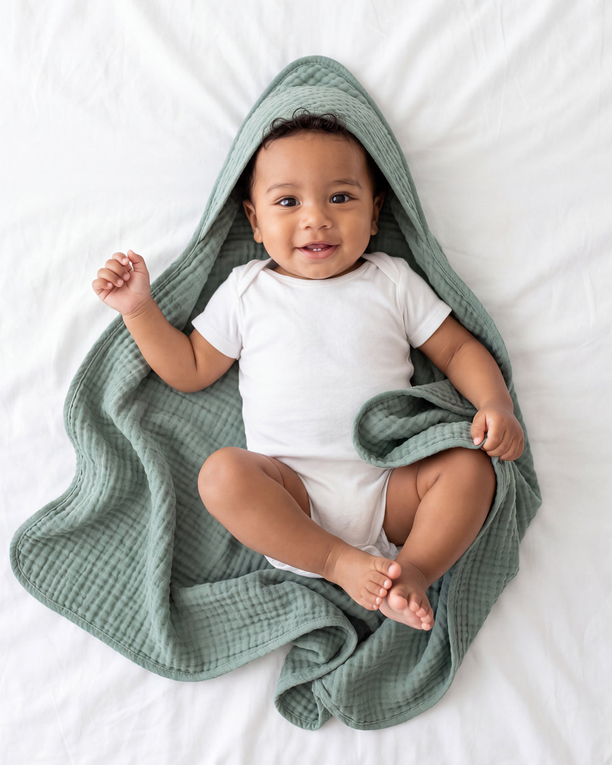 Large Hooded Baby Towels, Green And Gray