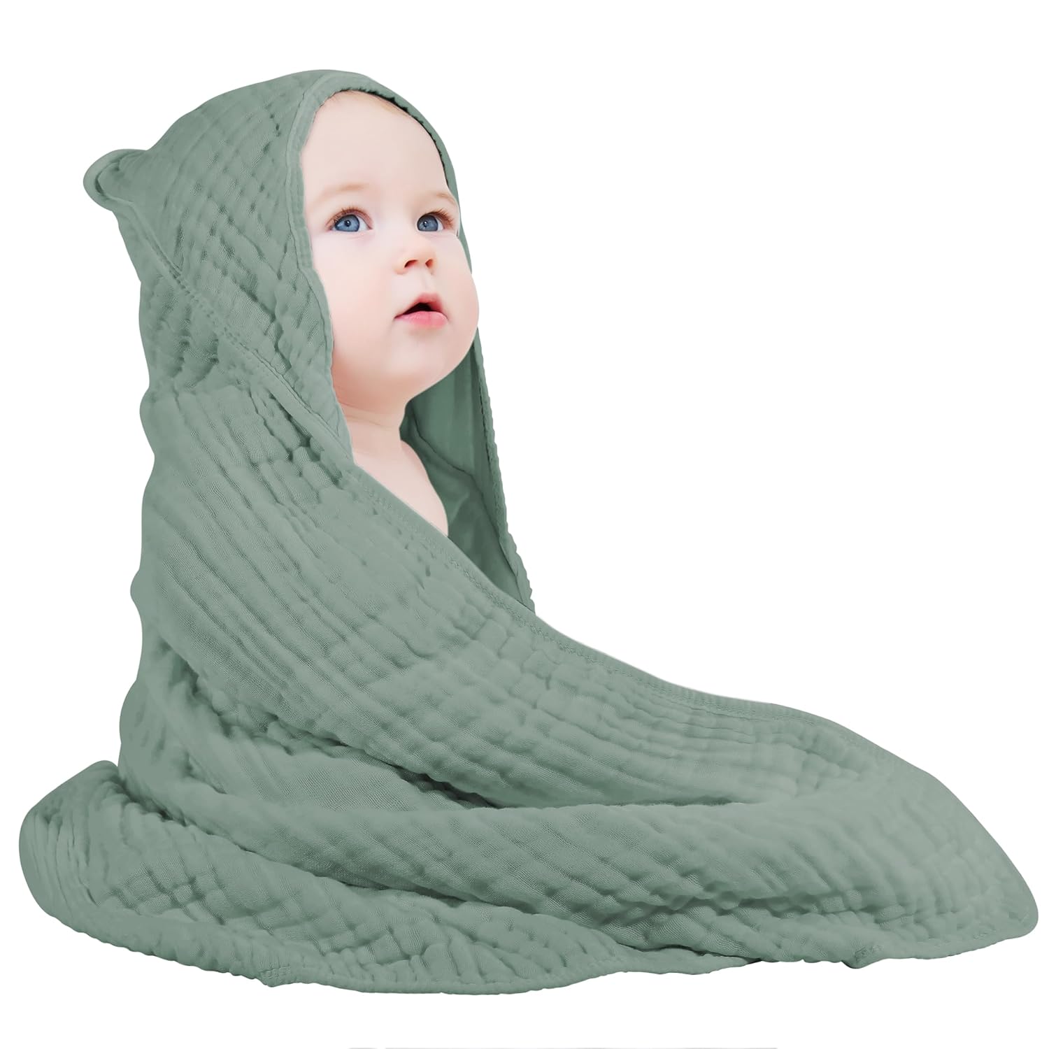 Large Hooded Baby Towels Green