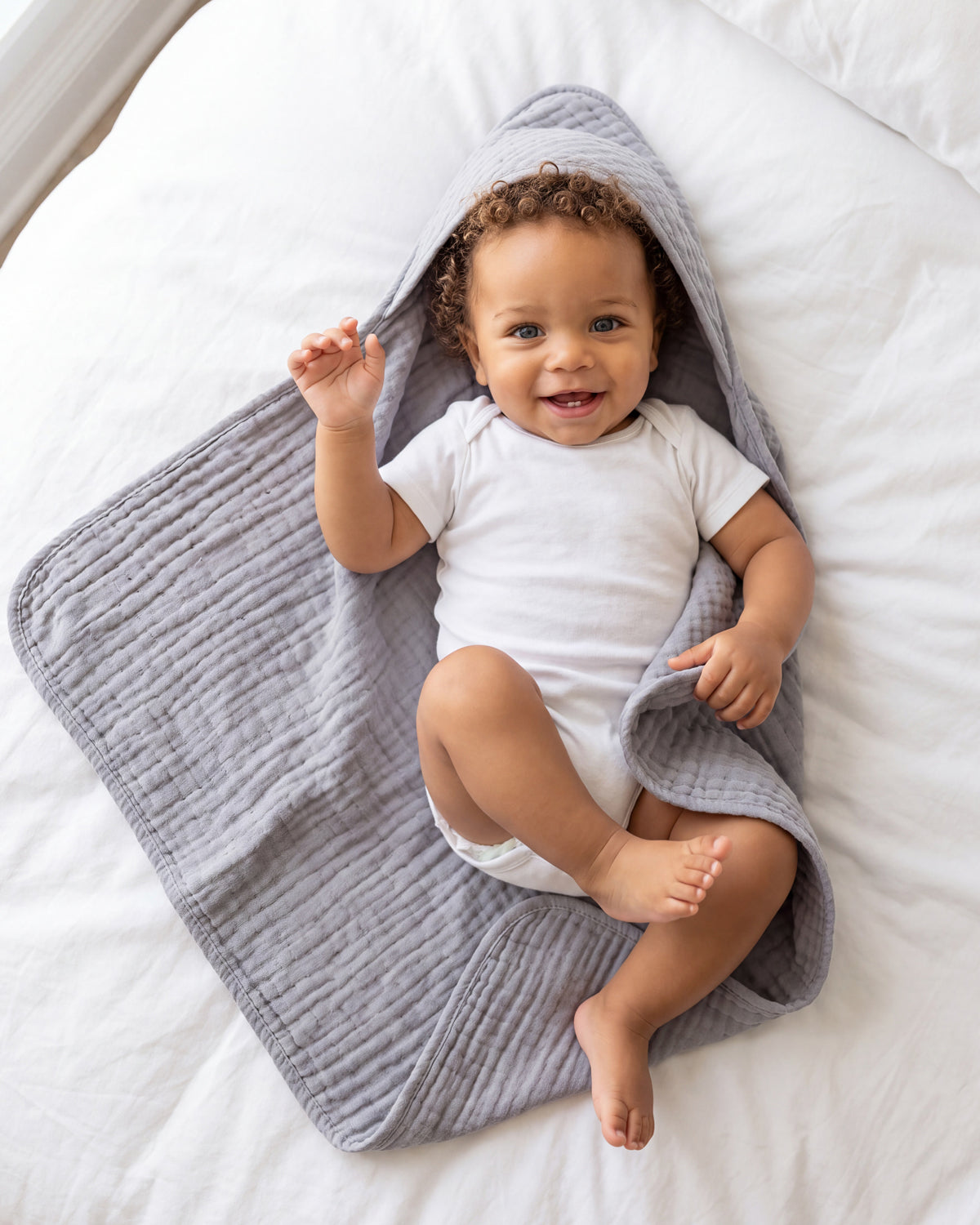 Large Hooded Baby Towels, Green And Gray