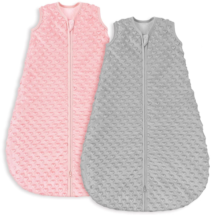Fleece Sleep Sack with Plush Dots in TOG 1.5, Pink Gray