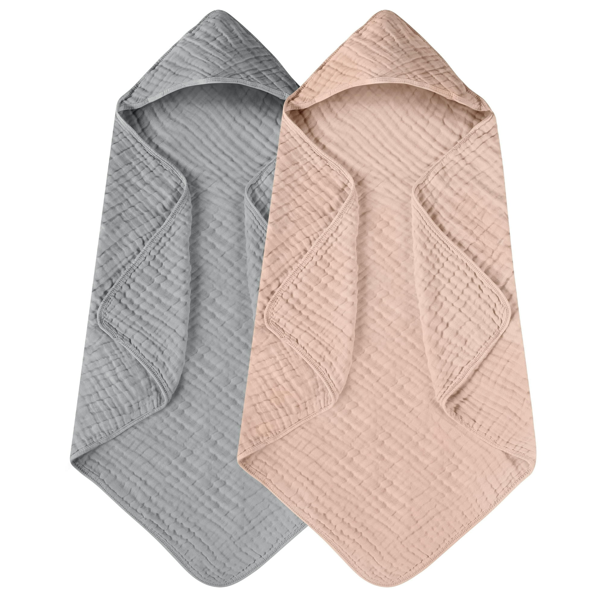 Large Hooded Baby Towels, Beige And Gray