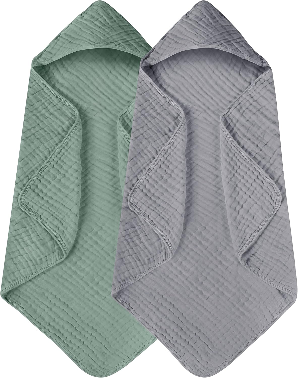 Large Hooded Baby Towels, Green And Gray