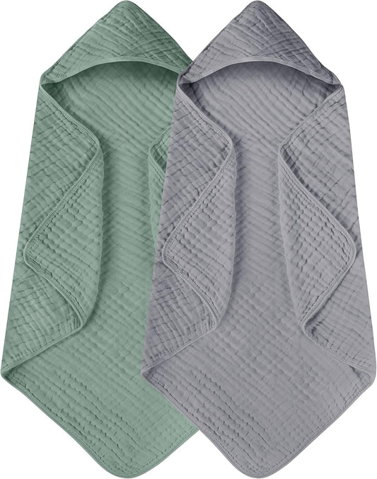 Large Hooded Baby Towels, Green And Gray