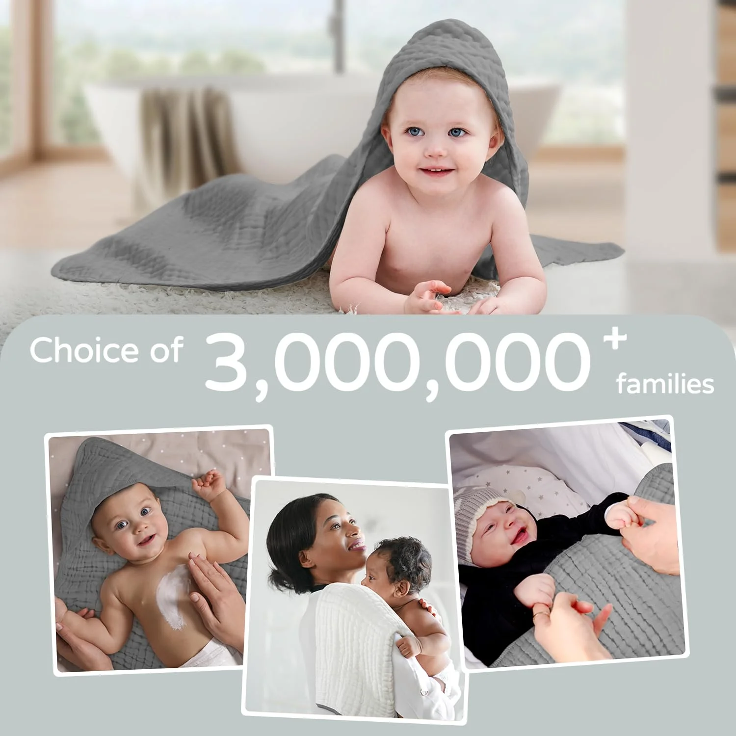 Large Hooded Baby Towels, Beige And Gray