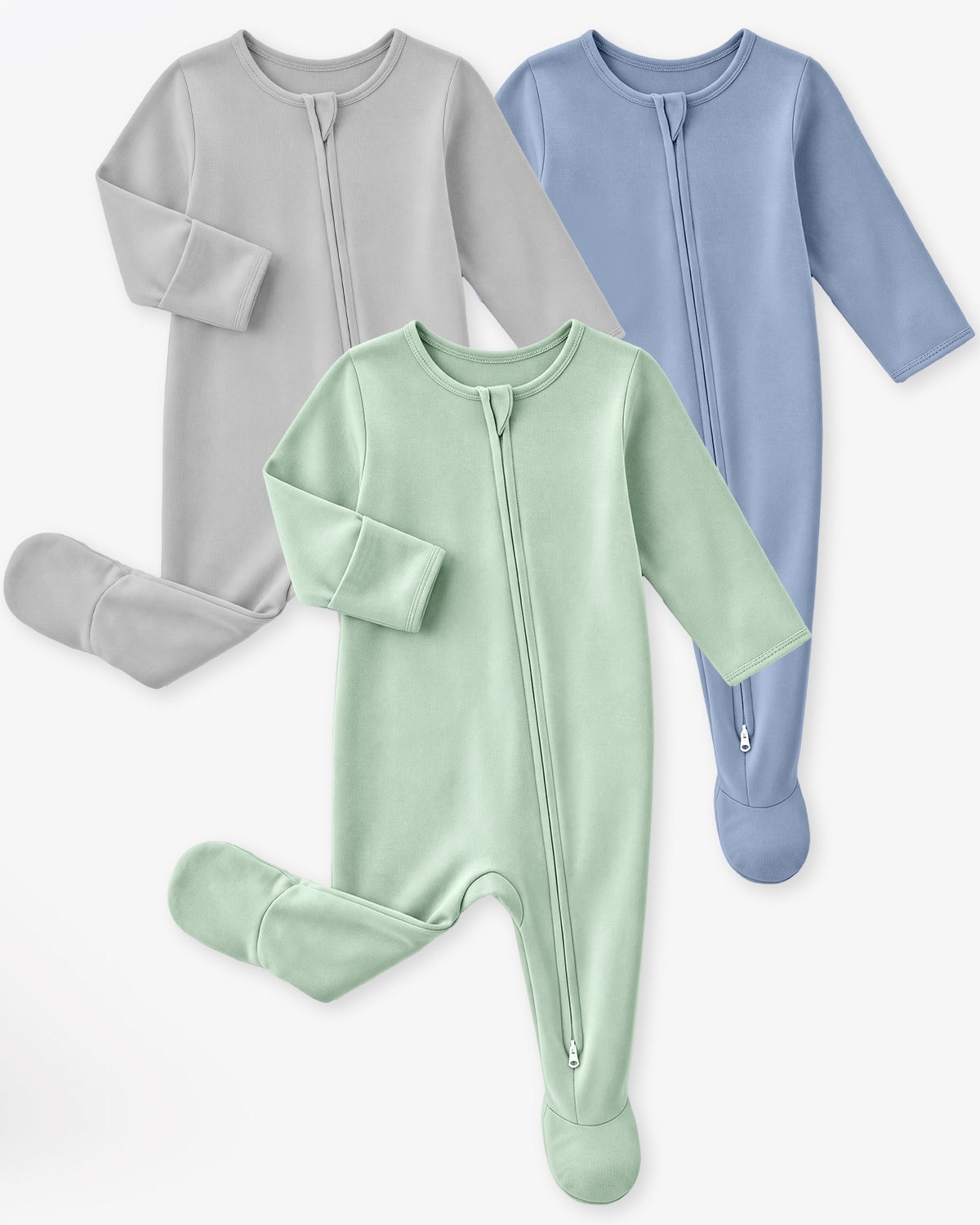 Bamboo Footed Baby Pajamas, Long Sleeve, 3 Pack-Green&Grey&Blue