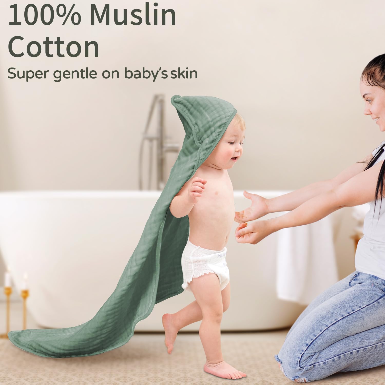 Large Hooded Baby Towels Green