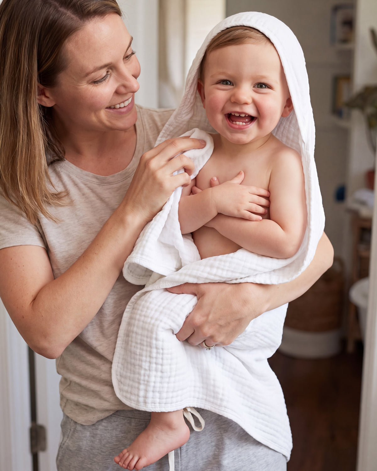 Large Hooded Baby Towels, Pink & White