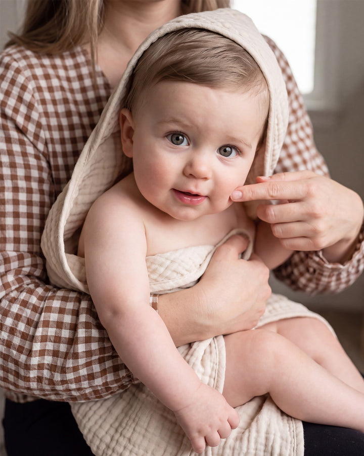 Large Hooded Baby Towels, Bean Paste & Beige