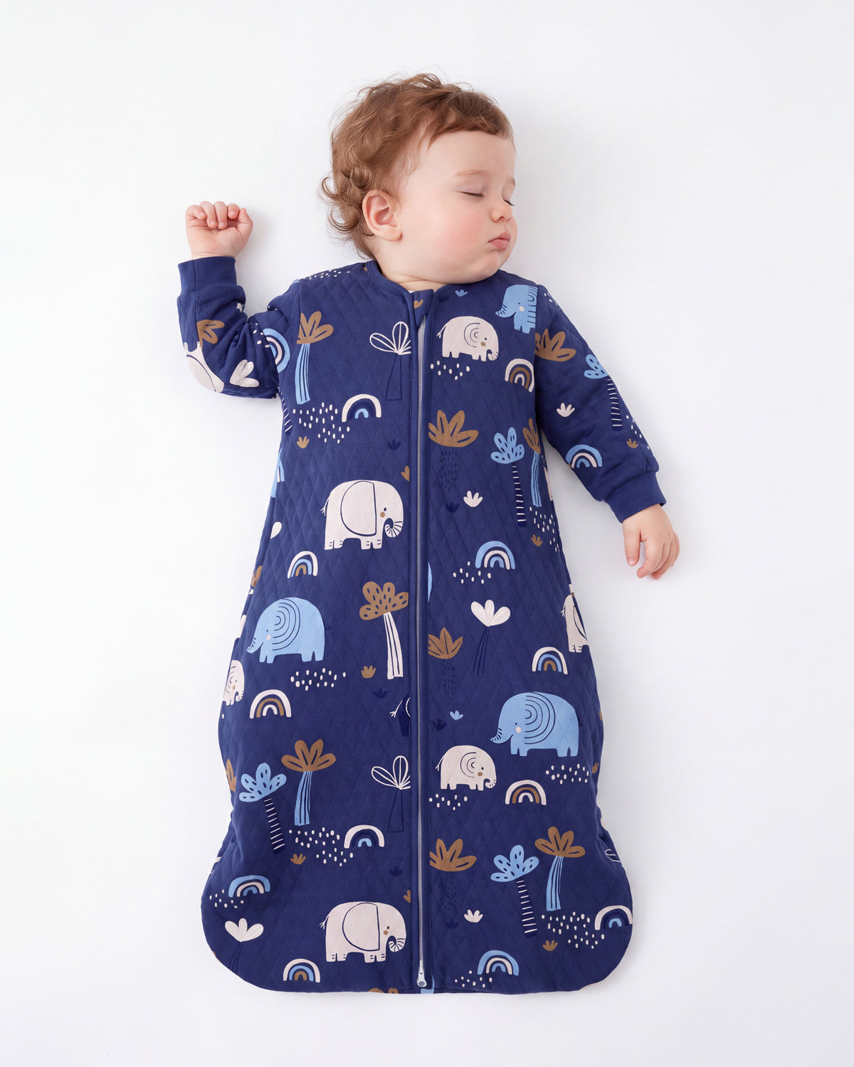 Air-Layer Baby Sleep Sack, 1.0 TOG, Long Sleeve, 1 Pack-Dark Blue Elephant