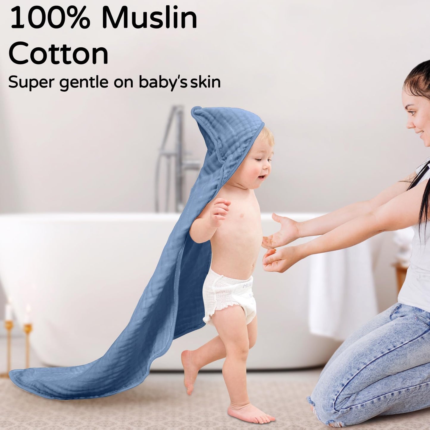 Large Hooded Baby Towels Dark Blue