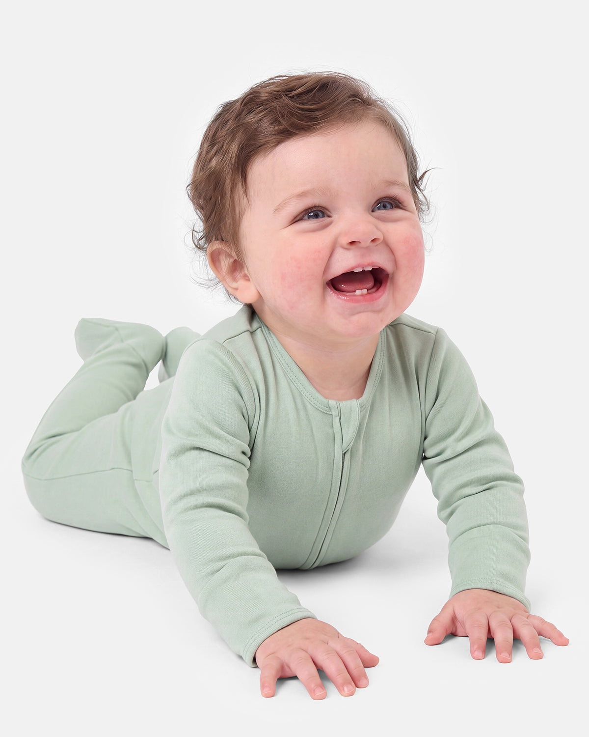 Bamboo Footed Baby Pajamas, Long Sleeve, 3 Pack-Green&Grey&Blue