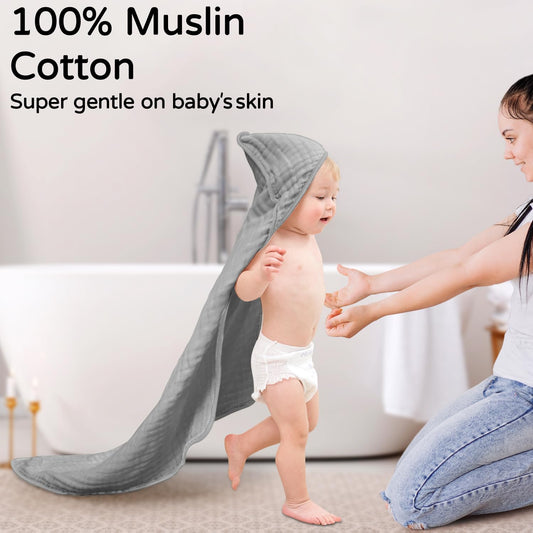 Large Hooded Baby Towels Gray
