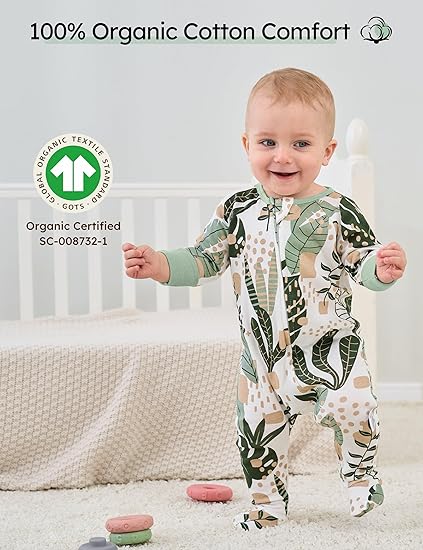 Baby Pajamas Green, 3 Pack, 6-9 Months