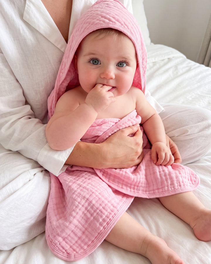 Large Hooded Baby Towels, Pink & White