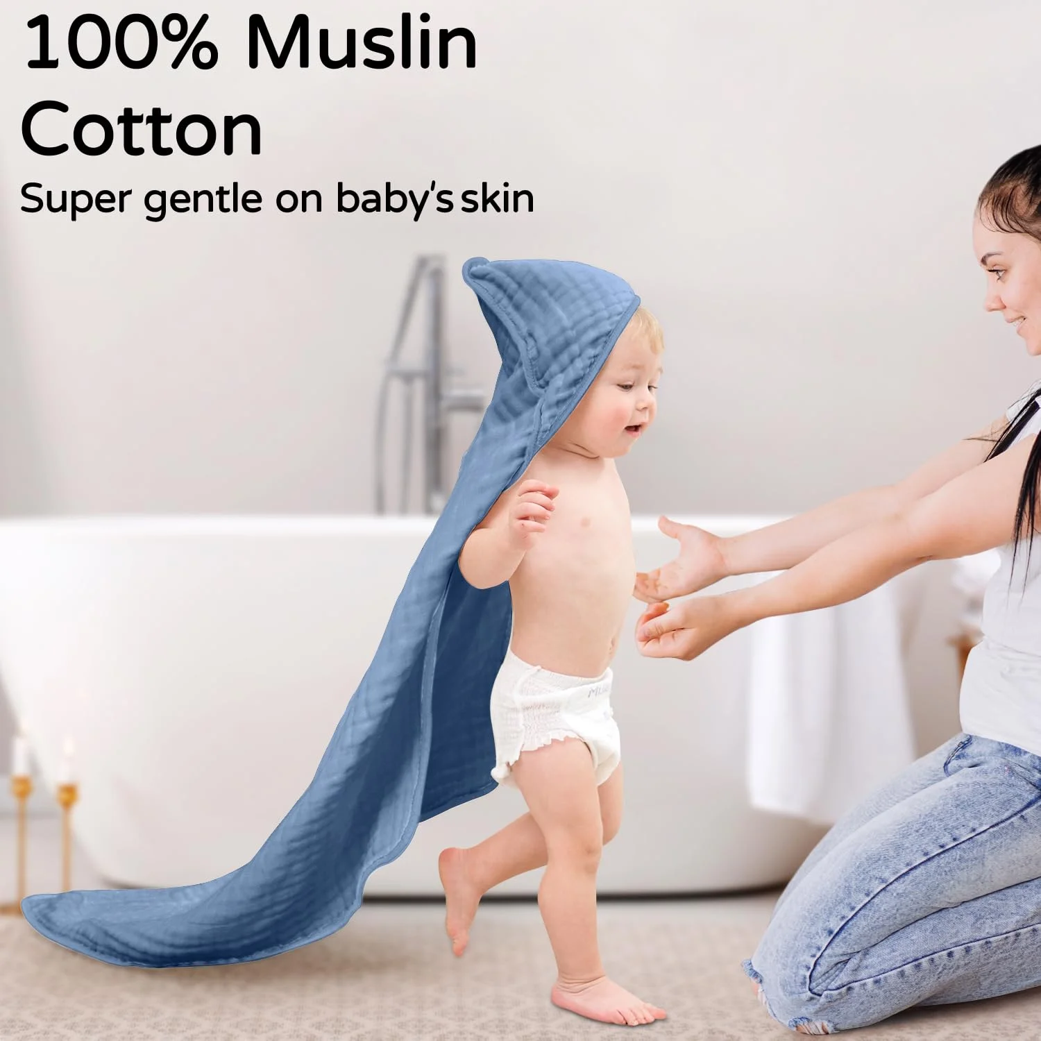 Large Hooded Baby Towels, Blue