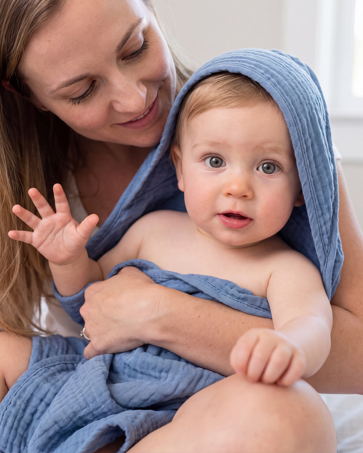 Large Hooded Baby Towels, Gray & Dark Blue
