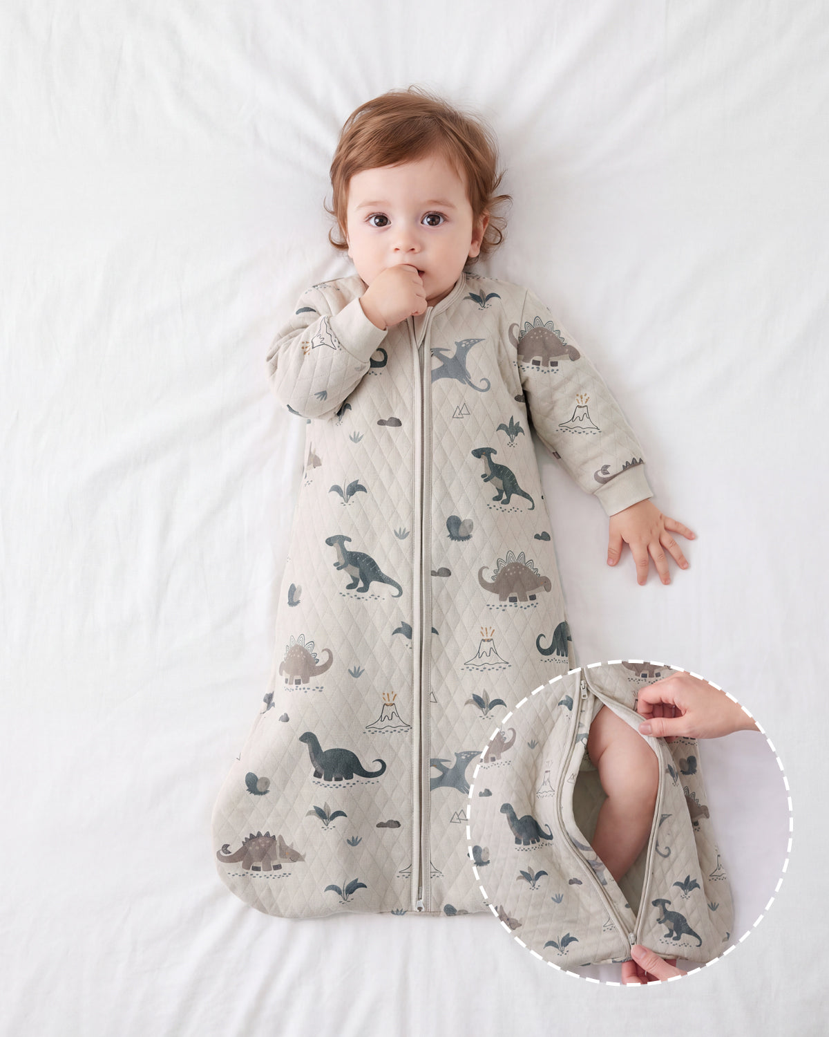 Air-Layer Baby Sleep Sack, 1.0 TOG, Long Sleeve, 1 Pack-Khaki Dinosaur