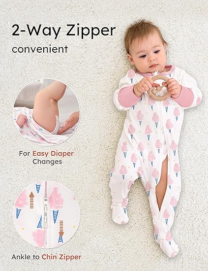 Baby Pajamas Pink, 3 Pack, 3-6 Months