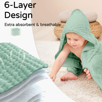 Large Hooded Baby Towels, Gradient Green