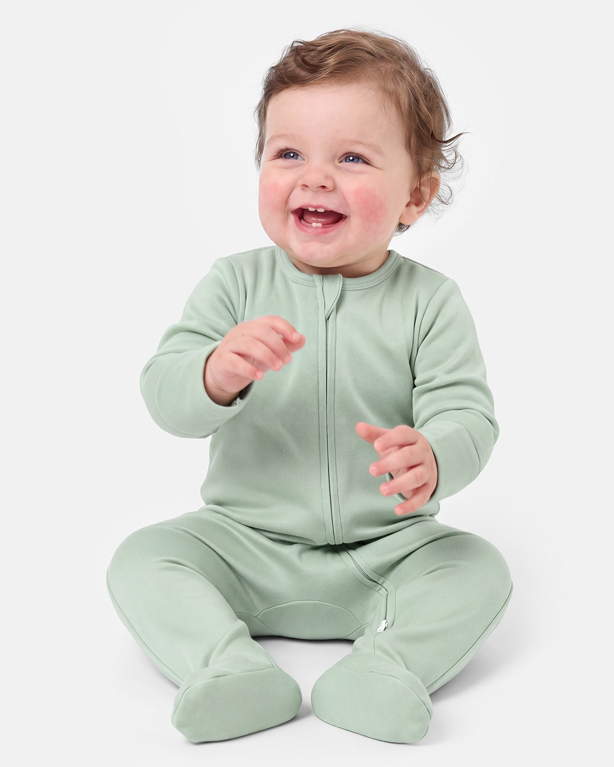 Bamboo Footed Baby Pajamas, Long Sleeve, 3 Pack-Green&Grey&Blue