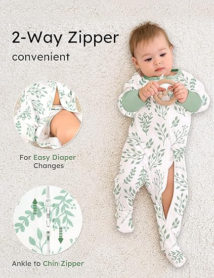 Baby Pajamas Green, 3 Pack, 6-9 Months