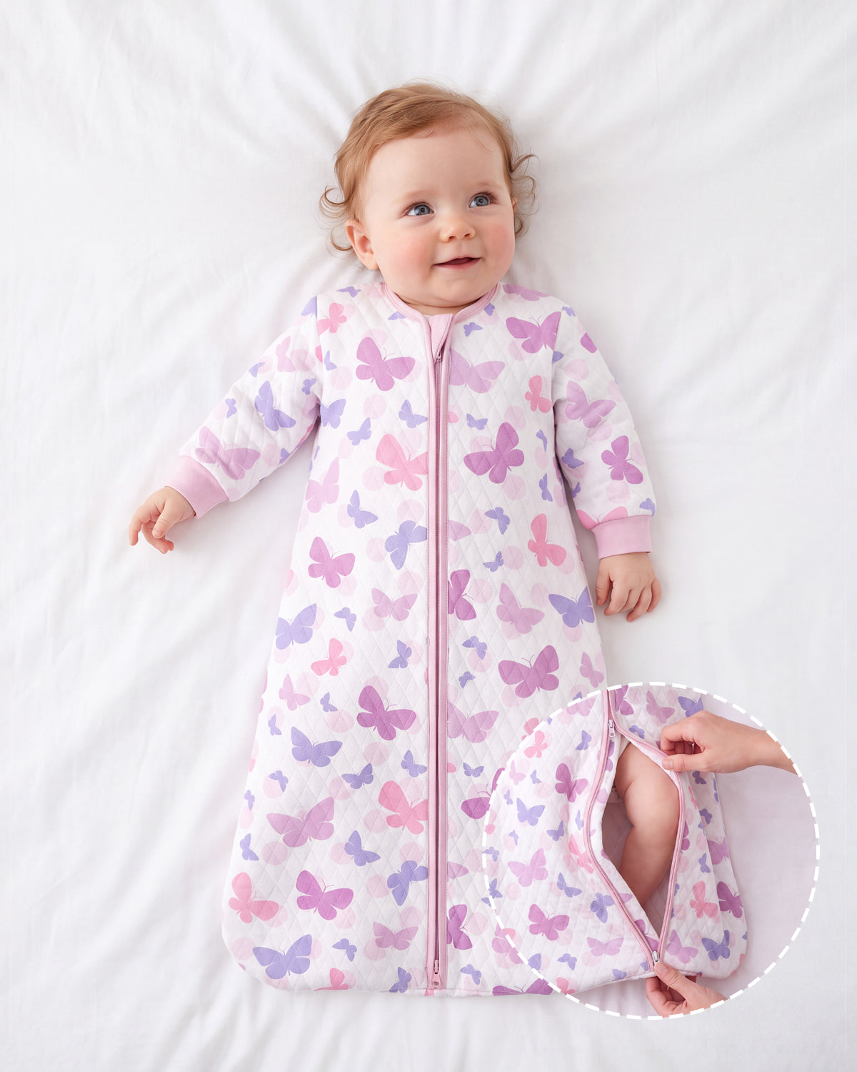 Air-Layer Baby Sleep Sack, 1.0 TOG, Long Sleeve, 1 Pack-Purple Butterflies