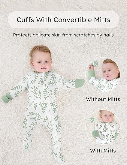 Baby Pajamas Green, 3 Pack, 0-3 Months