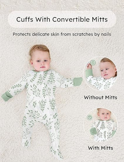 Baby Pajamas Green, 3 Pack, 0-3 Months