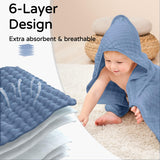 Yoofoss Hooded Baby Towels for Newborn 100% Muslin Cotton Baby Bath Towel with Hood for Babies, Infant, Toddler and Kids, Large 32x32Inch, Soft and Absorbent Newborn Essential,Dark Blue