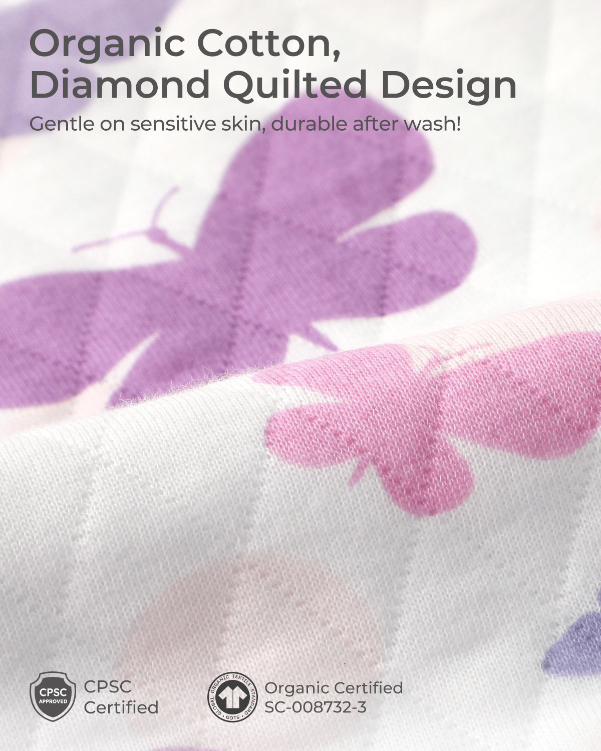 Air-Layer Baby Sleep Sack, 1.0 TOG, Long Sleeve, 1 Pack-Purple Butterflies