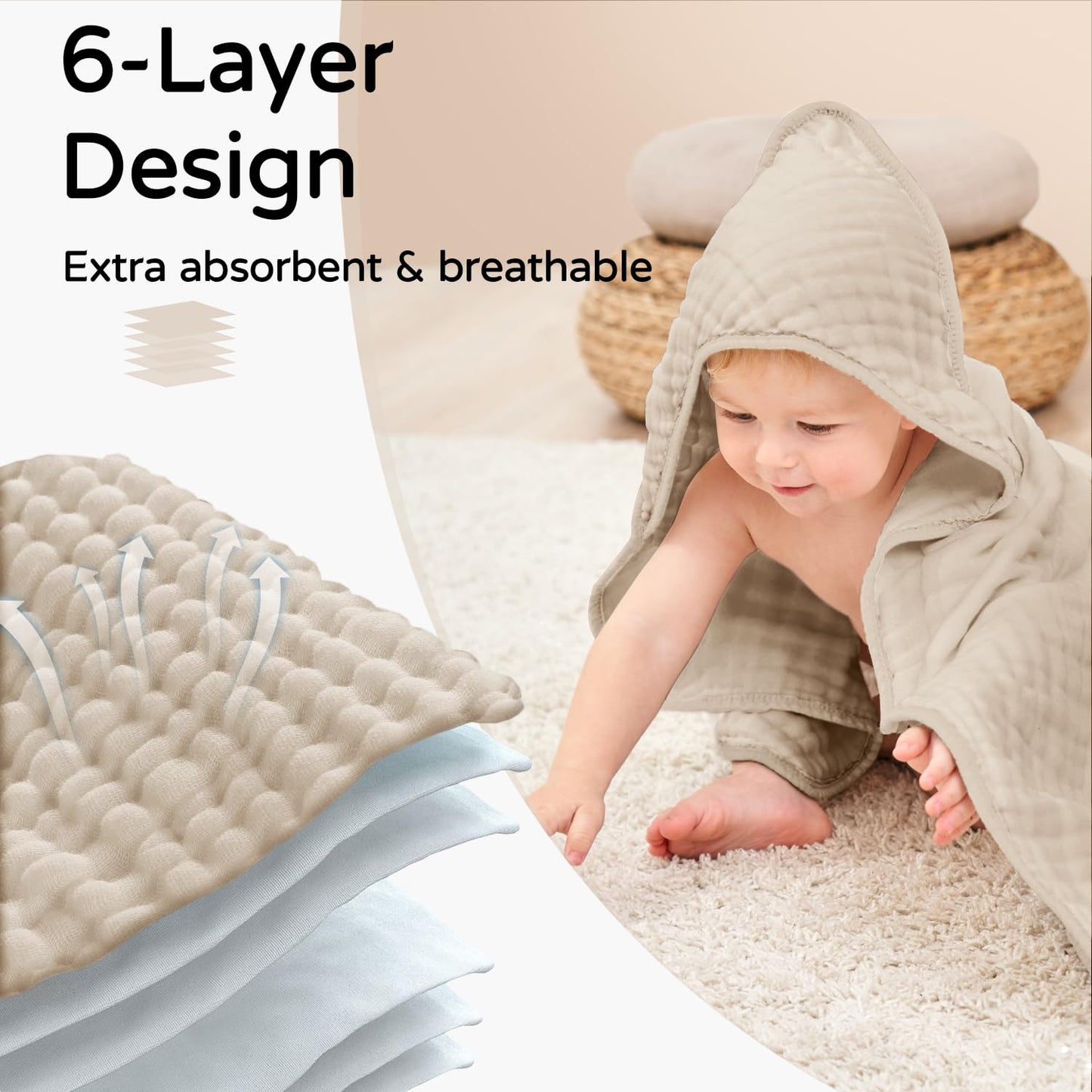 Large Hooded Baby Towels Apricot