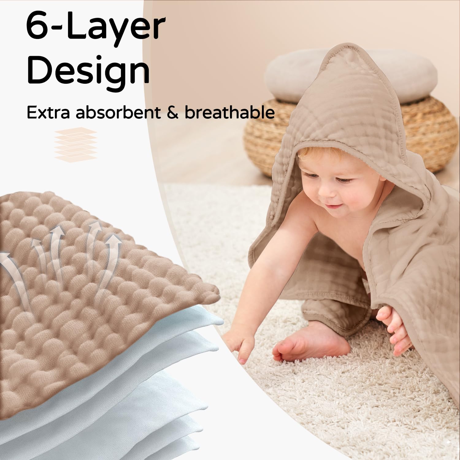 Large Hooded Baby Towels Coffee