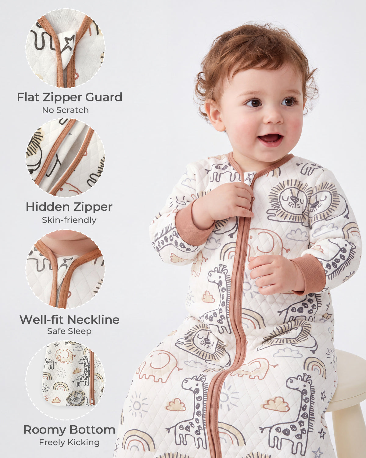 Air-Layer Baby Sleep Sack, 1.0 TOG, Long Sleeve, 1 Pack-Brown Giraffe