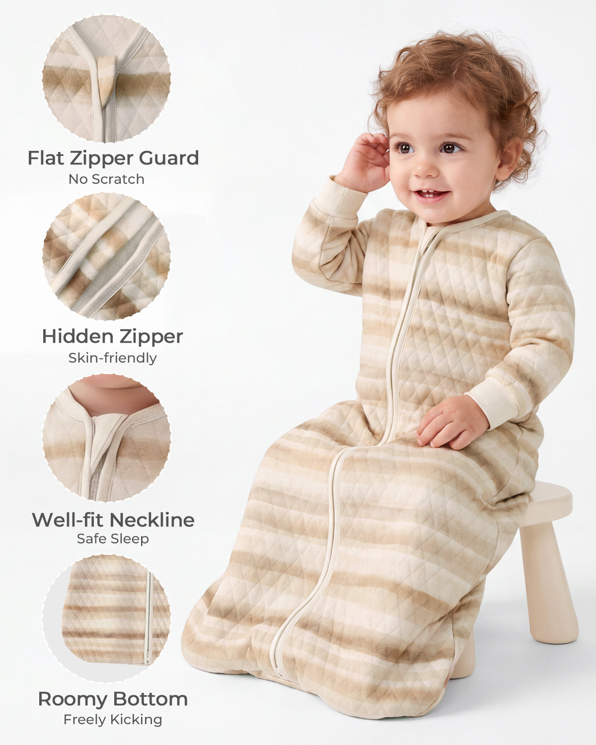 Air-Layer Baby Sleep Sack, 1.0 TOG, Long Sleeve, 1 Pack-Brown Stripes
